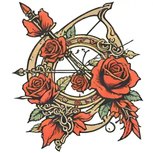 A Sagitarius Bow And Arrow With Rubies And Red Roses On It