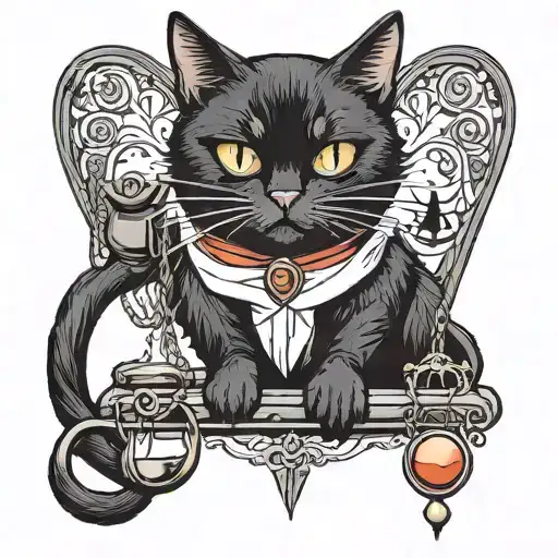 Black Cat With Tail Wrapped Around Justice Scales Made