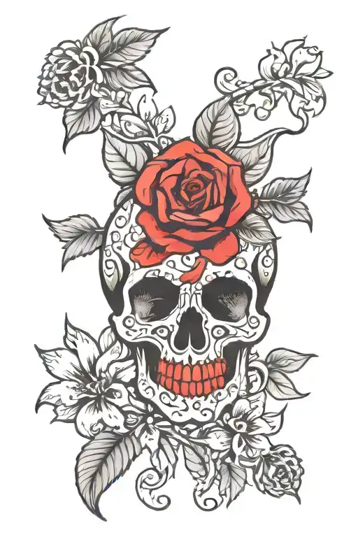 Pomegrante Flower With Skull