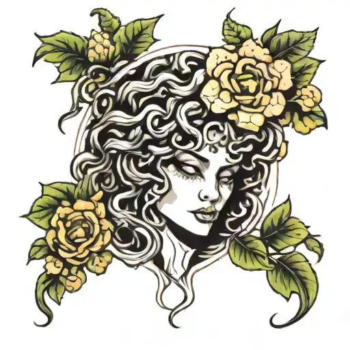 Medusa With Flowers Surrounding