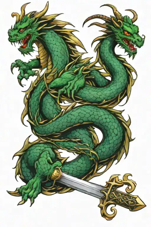 Chinese Dragon Wrapped Around Celtic Sword