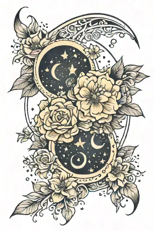 Flower Moon Surrounded By Stars