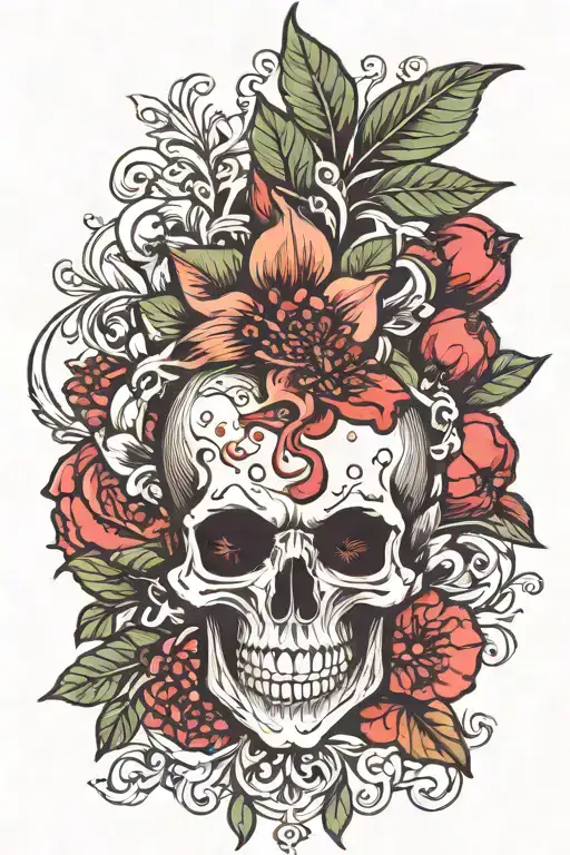 Pomegrante Flower With Skull Surrounded