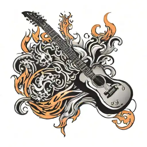 Guitar And Flames Coming