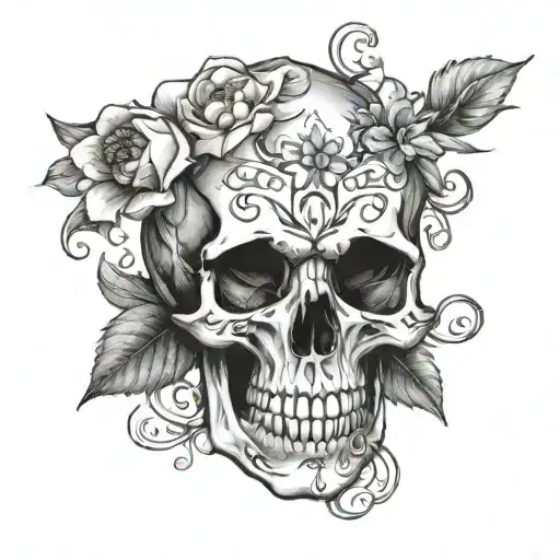 Pomegrante Flower Wrapped Around A Skull Wearing