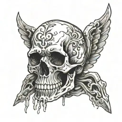 Skull Arm Going Up Spine With A Skull Hand On Back Of Neck