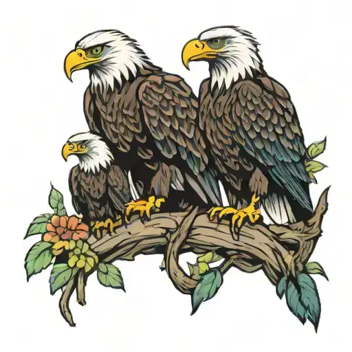 Two Eagles With Three Baby Eagles