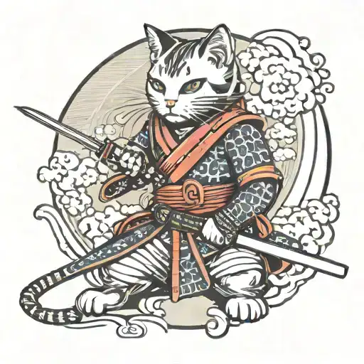 Cat Samurai Holding A Katana Sword