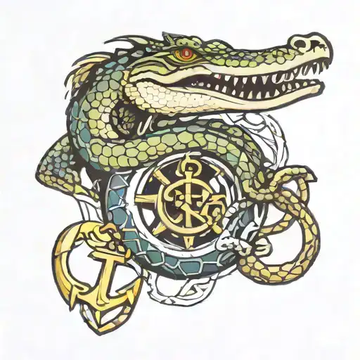 Crocodile And Anchor Entwined