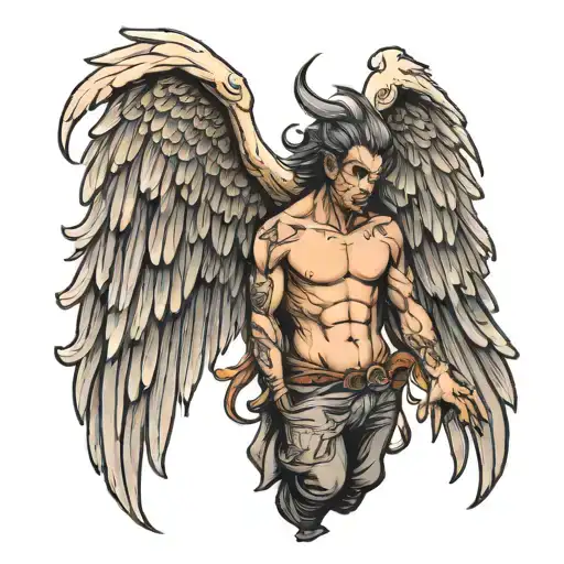 Falling Angel Half Wings Demon Half Angel