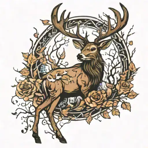 Spooky Stag Walking Through A Dense