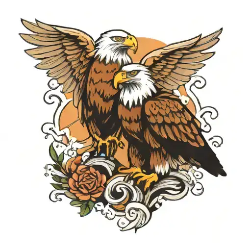 Two Eagles With Threw Baby Eagles Flying Together