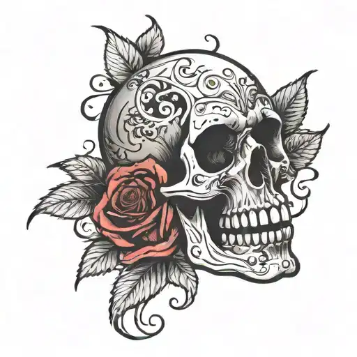 Skull Open In Half And A Rose Above Emerging From The Middle