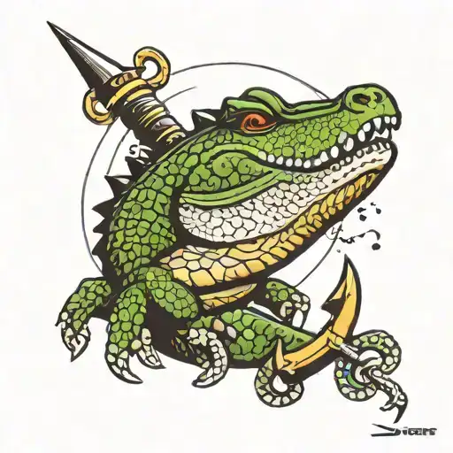 Crocodile And Anchor Connected Inscription