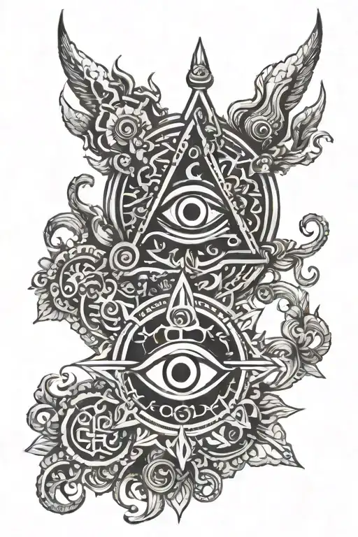 Trishul With Gada And Third Eye Symbol Integrated