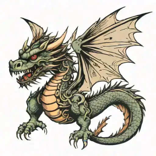 A Dragon With Wings That Climbs Up And Tears The Skin