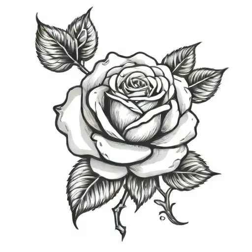 Black And White Rose With Stem