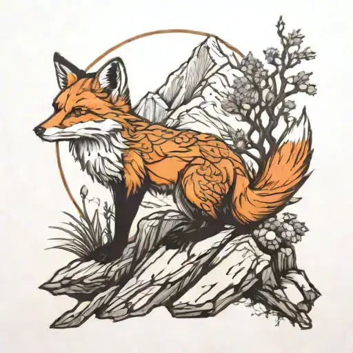 A Solitary Fox Perched On A Mountain Peak
