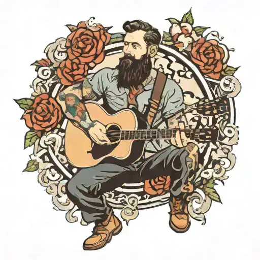 Pinup Of A Man With Piercings And A Beard Playing Guitar