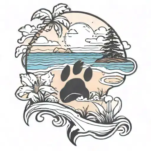 Paw Print And Beach Landscape