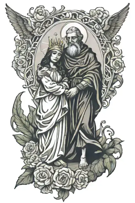 Catholic God And The Father Holding Hands