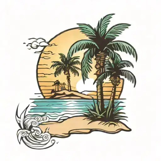 Beach Sunrise With Palmetto Tree