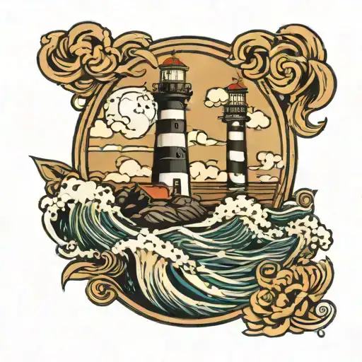 Light House Mermaid Waves Clouds Moon Waves