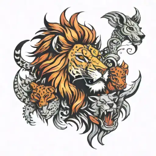 Lion Surrounded By Hyenas