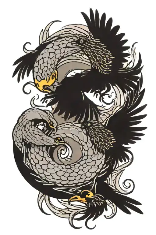 Snake And Raven Fighting