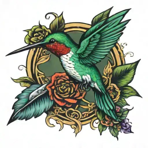 Hummingbird And Hunting Knife Surrounded