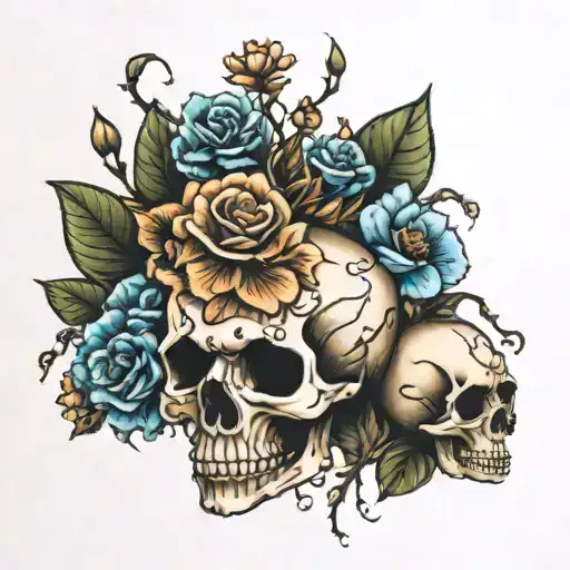 Skeleton And Flowers Intertwined