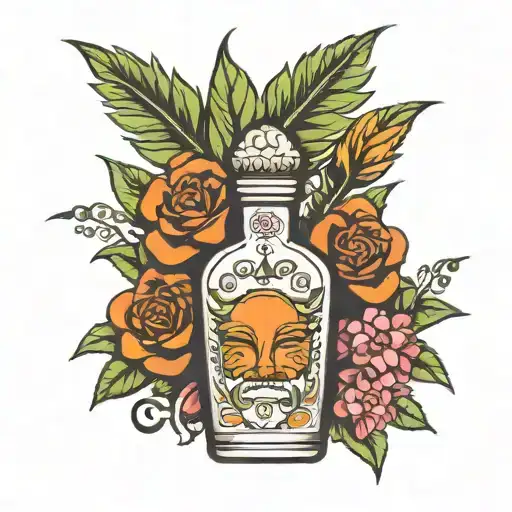 Tequila Bottle Flower Pot With Flowers Fine Line