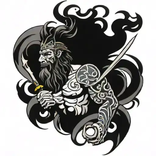 Poseidon With Trident And Lion Surrounded