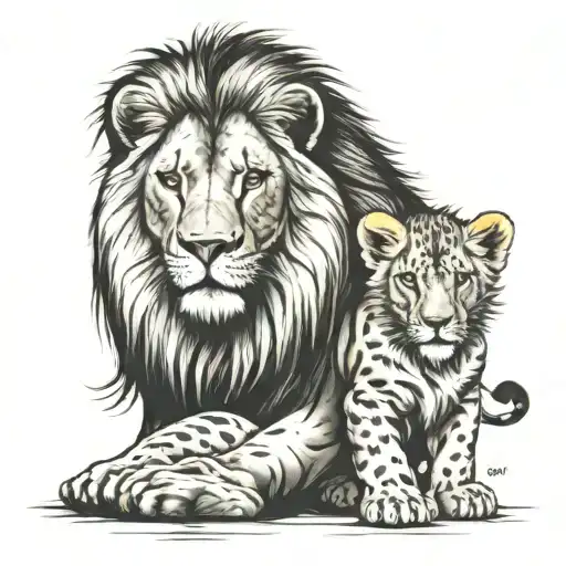 Lion And Cub Staring With Lioness