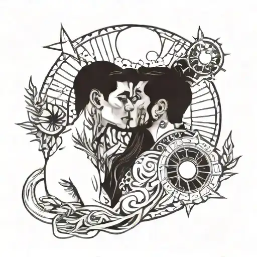 Brunette Female And Hispanic Man Kissing With Solar System Around Them