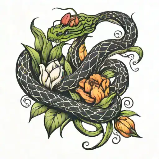 Snake And Tulips