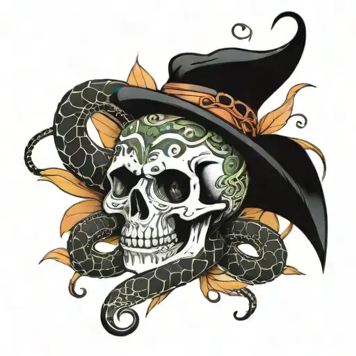 Skull With Snake Coiled