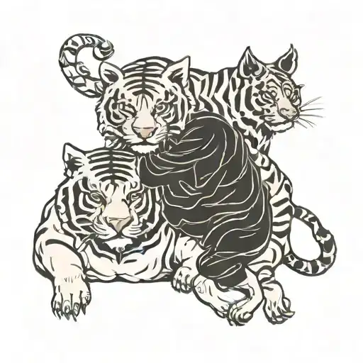 Tiger Hugging Ox And Pig