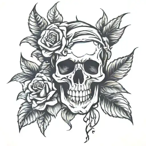 Skull And Roses Blooming