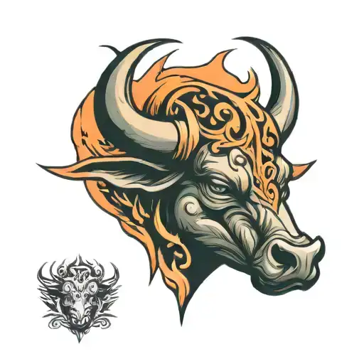 Bull And Fire Flames