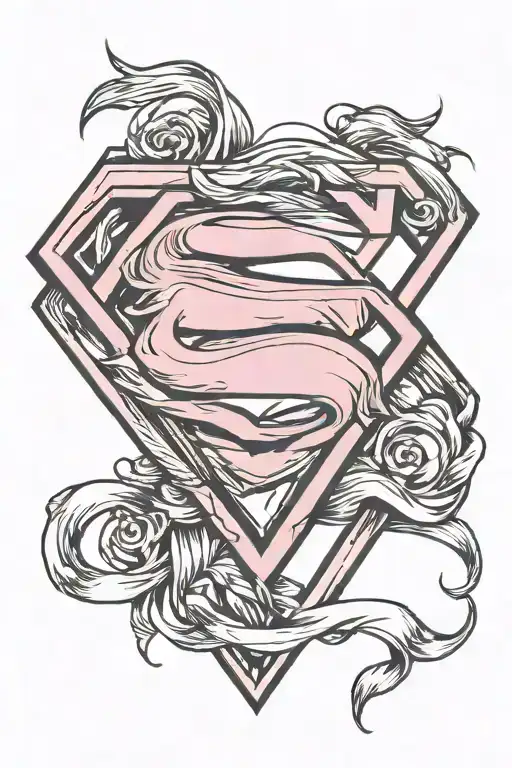 Simple Superman Logo With A Breast Cancer Ribbon Intertwined