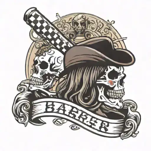 Western Barber Pole With Skull Wearing