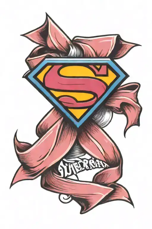 Simple Superman Logo With A Breast Cancer Ribbon Bow