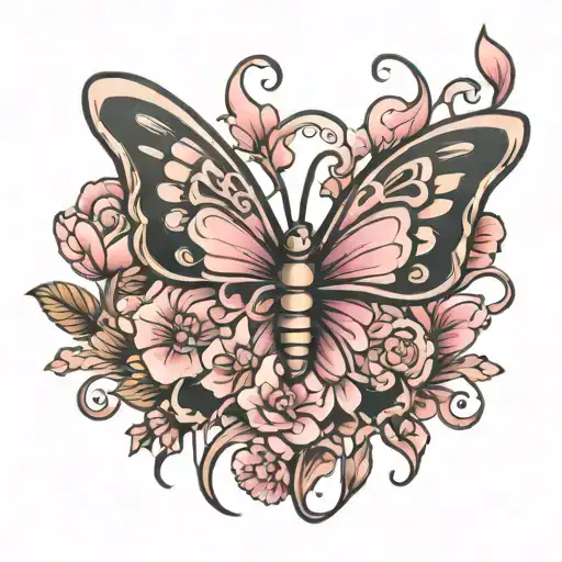 Breast Cancer Ribbon Butterfly Flowers