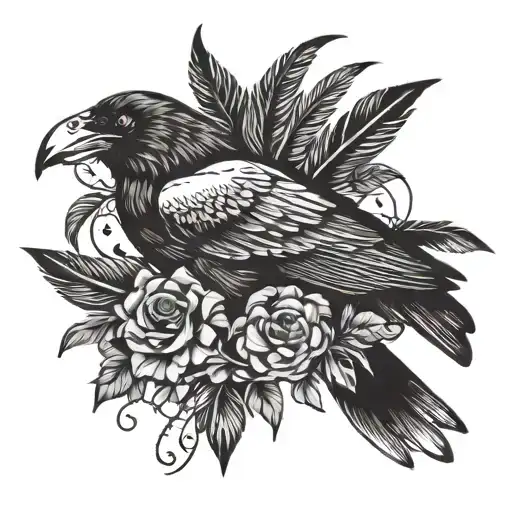 Sleeve With Ravens And Raven Feathers