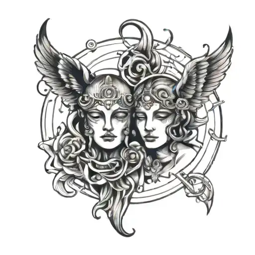 Zodiac Gemini Abstract Tattoo Sketch