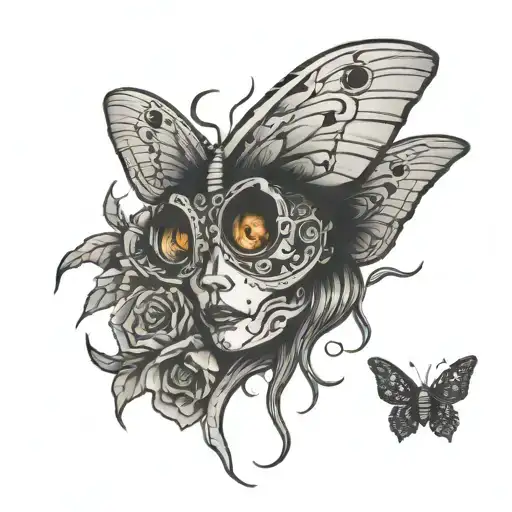 A Moth Flying Towards A Funeral Pyre In The Shape Of A Womans Eyes