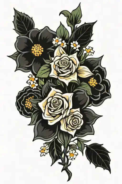 Rose Daffodils Holly Daisy Bouquet