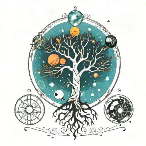 Minimalist Tree Of Life Tattoo With The Planets Of The Solar System In Color