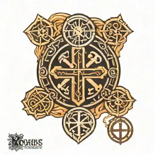 Norse Runes And Circle With Cross